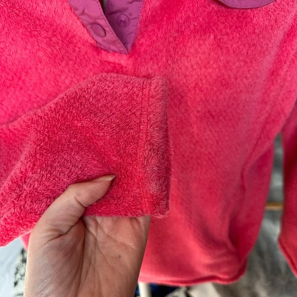 Patagonia Girls Large 12 Re-Tool Snap-T Fleece Pullover Pink Purple Trim Outdoor